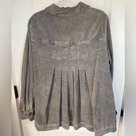Corduroy Jacket Womens Sz L Pleated Button Up Long Sleeve Gray - Picture 4 of 6